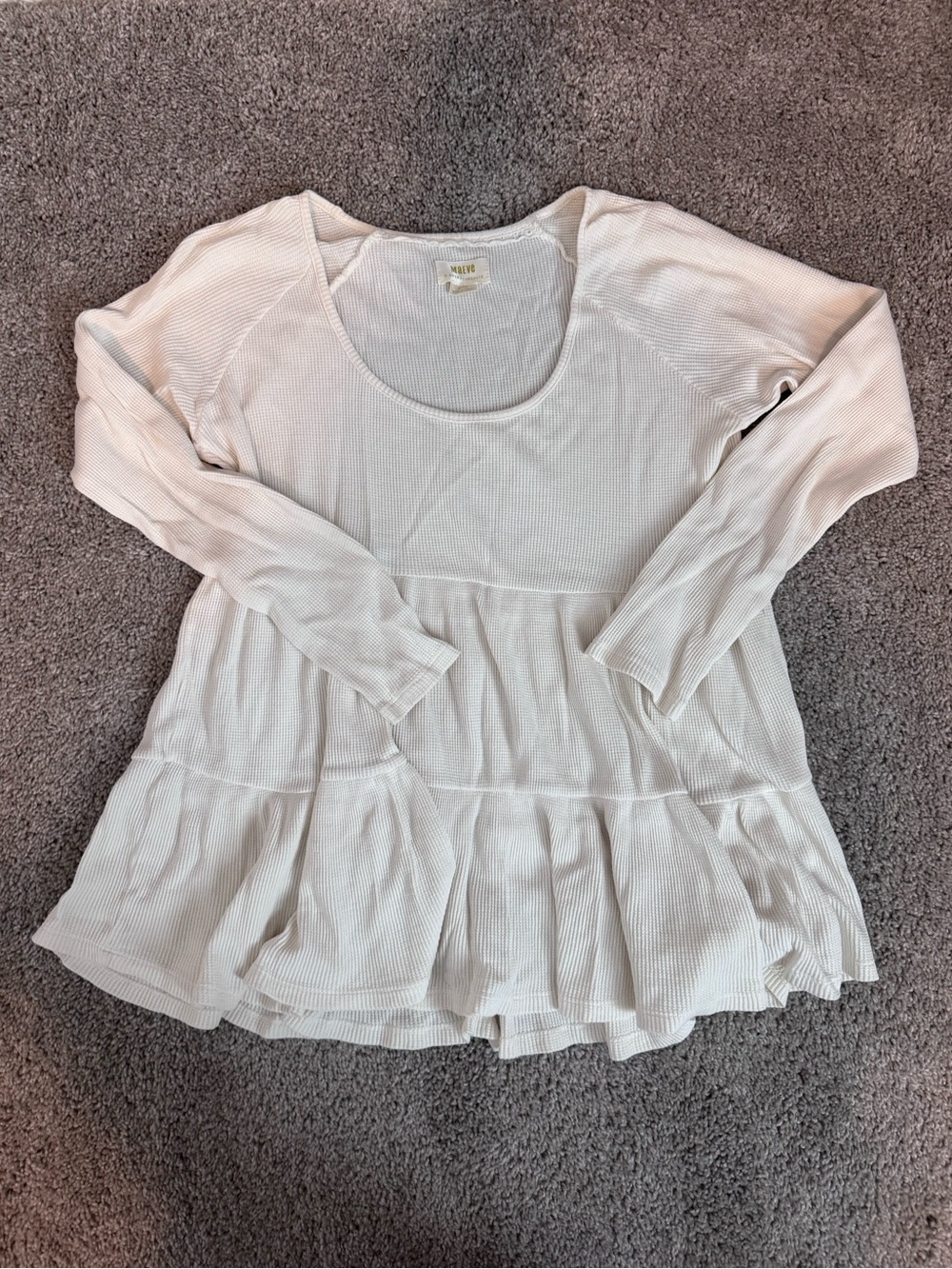 Maeve by Anthropologie Samina Long Sleeve Waffle Knit Thermal Babydoll Top